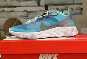 耐克react Element 87湖水蓝开箱测评 Nike react Element 87湖水蓝上脚图